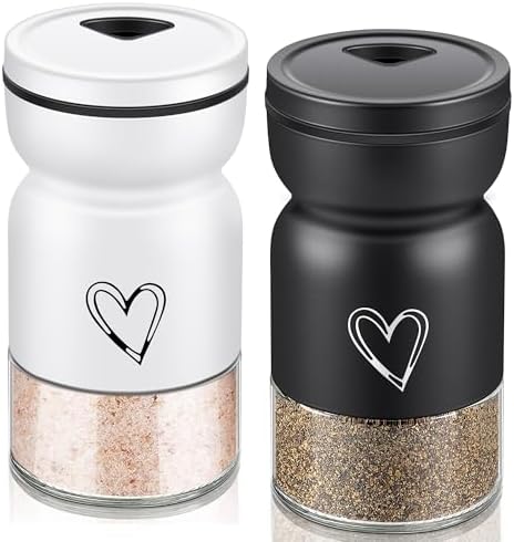 Adjustable Stainless Steel Salt and Pepper Shakers Set with Heart Pattern Design