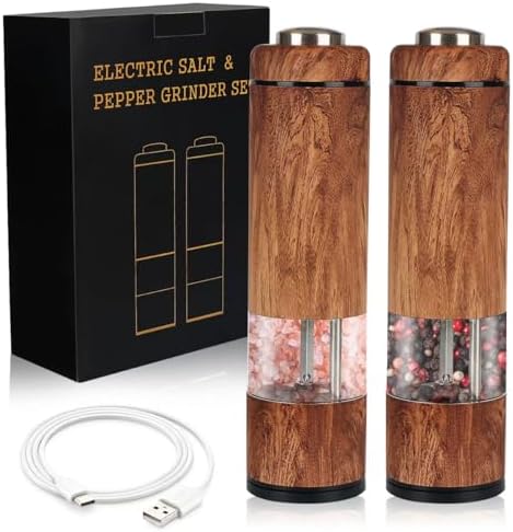 Spacefrog Rechargeable Salt Pepper Grinder Set One-Handed Adjustable LED-Lit Premium Design