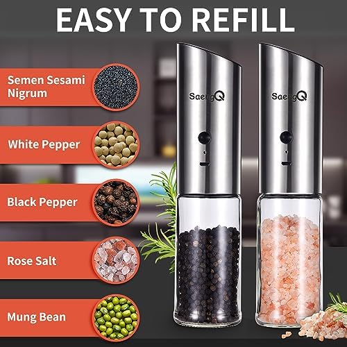 Electric Salt and Pepper Grinder Set with Adjustable Grinders