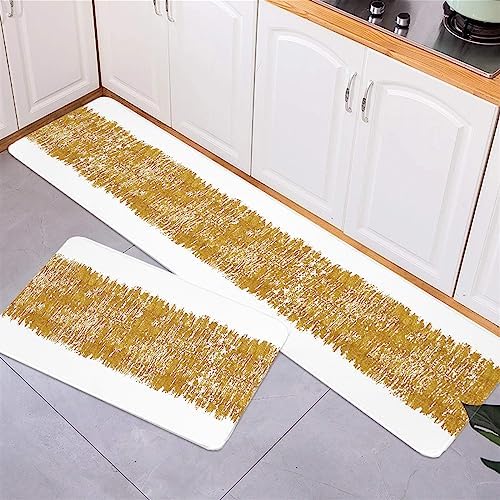 Chucoco Abstract Gold Striped Area Rugs Set - 2-Piece