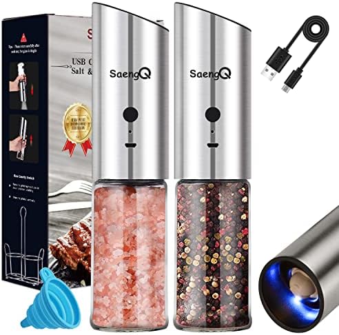 Electric Salt and Pepper Grinder Set with Adjustable Grinders
