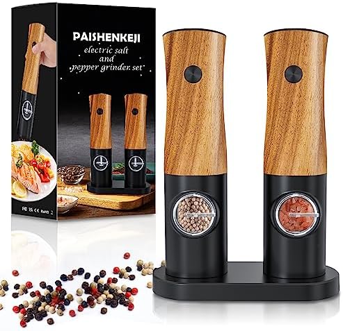 Electric Salt and Pepper Grinder Set - Auto Power 5-Adjustable Levels Durable
