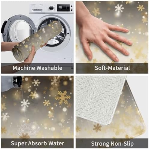 Gold Silk Christmas Print Flannel Anti-Slip Mat 16x24-inch