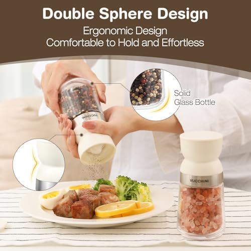 VUCCHINI Salt Pepper Grinder Set - Adjustable Coarseness
