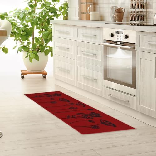 Luxury Wool Effect Kitchen Mat and Runner in RedBlack
