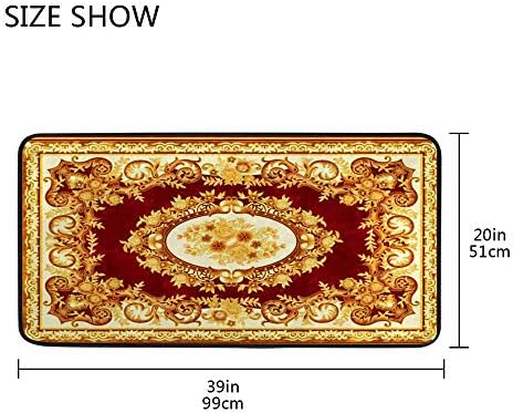 Rashu Red Marble Kitchen Rug Durable Anti-Fatigue Mat for Cooking Linen