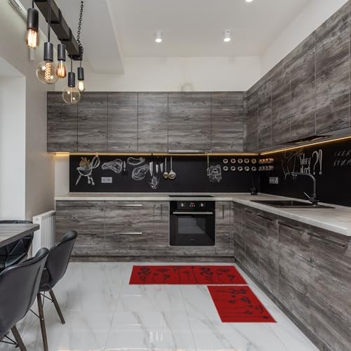 Luxury Wool Effect Kitchen Mat and Runner in RedBlack