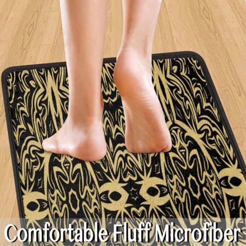 Gold Textured Ripple Designs Standing Kitchen Mats Anti-Fatigue Durable Set of 2