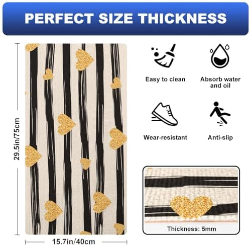 Stripes Golden Hearts Kitchen Mat