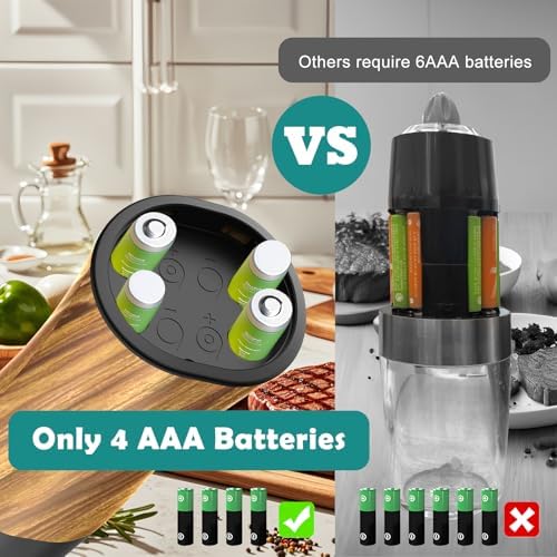 Electric Salt and Pepper Grinder Set - Auto Power 5-Adjustable Levels Durable