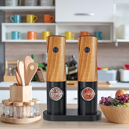 Electric Salt and Pepper Grinder Set - Auto Power 5-Adjustable Levels Durable