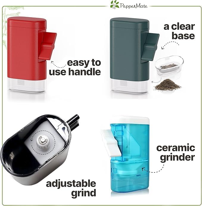 PepperMate Transparent Black Pepper Mill Set - Manual High-Efficiency Salt and Pepper Grinder