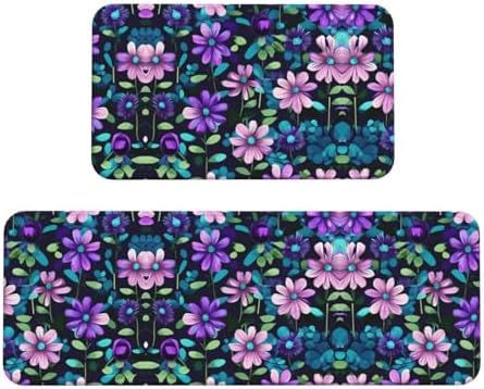 Purple Camellia Kitchen Floor Mat Set