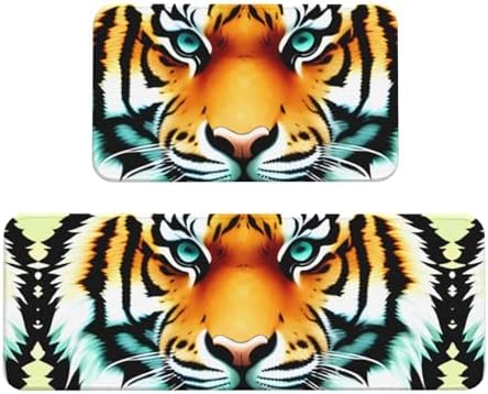 Little Fat Tiger Head Print Kitchen Mats 2 Sets