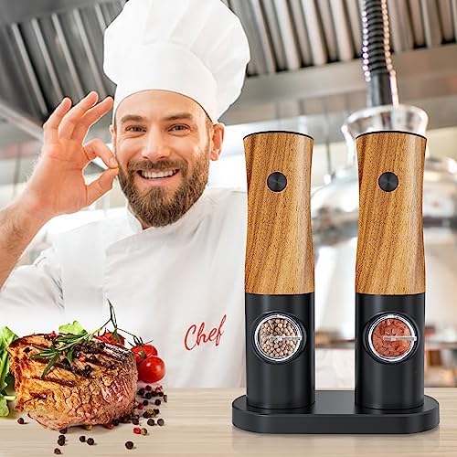 Electric Salt and Pepper Grinder Set - Auto Power 5-Adjustable Levels Durable