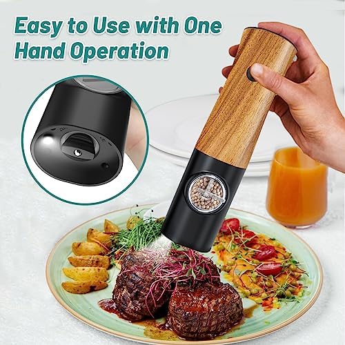 Electric Salt and Pepper Grinder Set - Auto Power 5-Adjustable Levels Durable