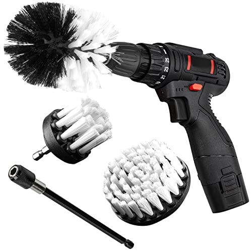 3-Piece Drill Brush Attachment Set White for Batrooms and Kitchens