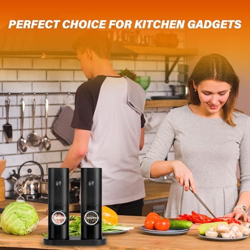 Stylish Electric Salt Pepper Grinder Set Black Adjustable Battery Operated