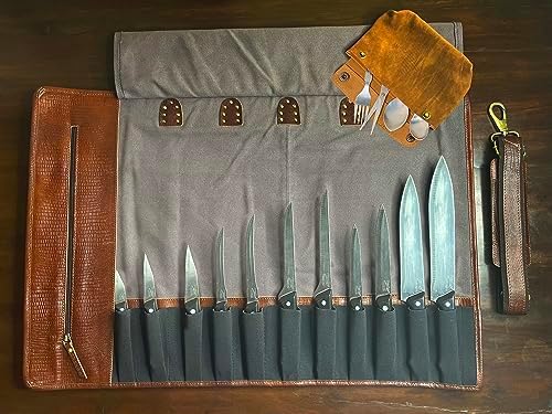 RUSTIC TOWN Genuine Leather Chef Knife Roll Set