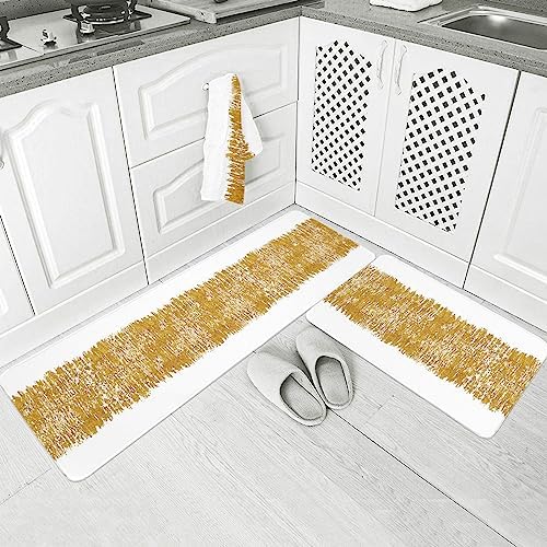 Chucoco Abstract Gold Striped Area Rugs Set - 2-Piece
