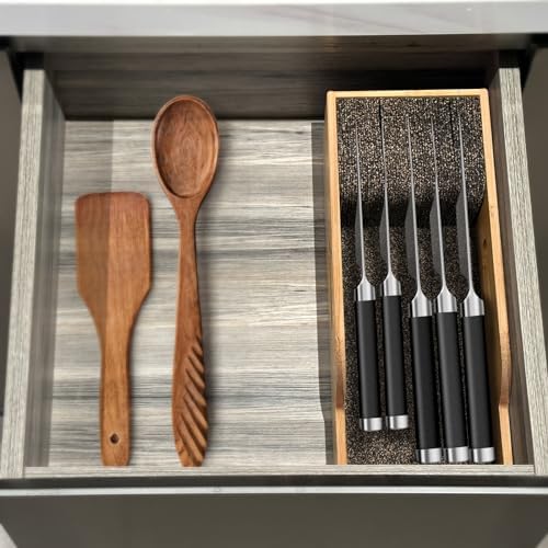 Bamboo Knife Organizer Insert for Drawerstorage 12-inch Long Knives