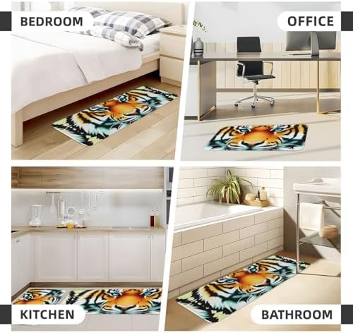 Little Fat Tiger Head Print Kitchen Mats 2 Sets