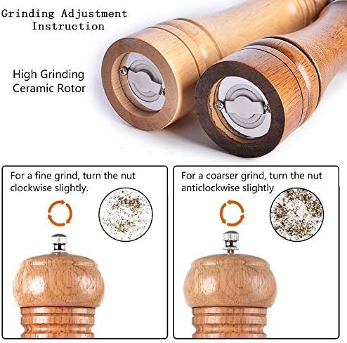 Premium Oak Wooden Salt and Pepper Mill Set with Adjustable Coarseness