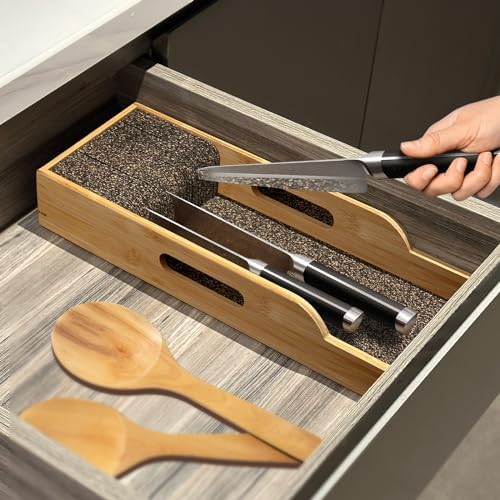 Bamboo Knife Organizer Insert for Drawerstorage 12-inch Long Knives