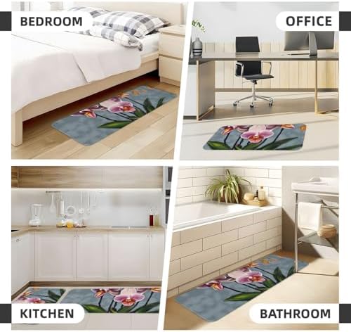 Modern Kitchen Mat with Pretty Printing Non-Slip Waterproof 17x47 17x29 inch Set