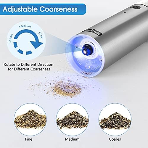 PrimeNew electric salt and pepper grinder set rechargeable with LED light