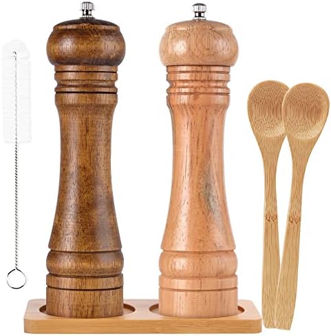 Premium Oak Wooden Salt and Pepper Mill Set with Adjustable Coarseness