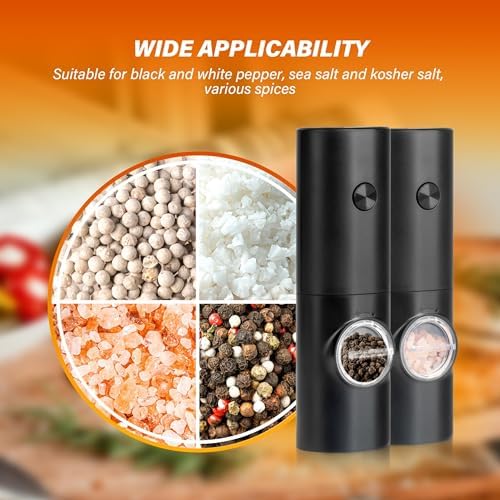 Stylish Electric Salt Pepper Grinder Set Black Adjustable Battery Operated
