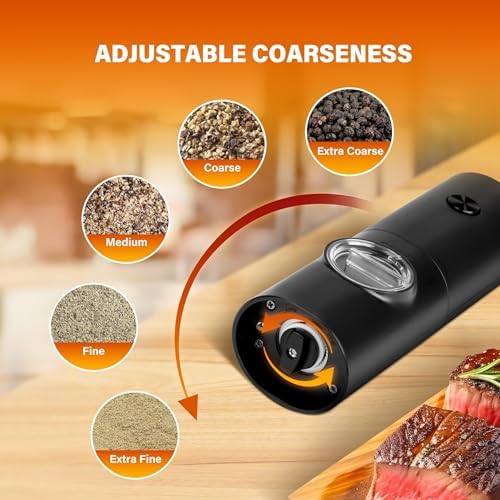 Stylish Electric Salt Pepper Grinder Set Black Adjustable Battery Operated