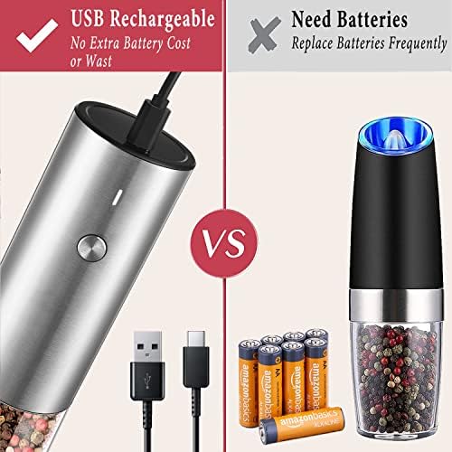 Premium Electric Salt Pepper Grinder Set - USB Rechargeable Durable