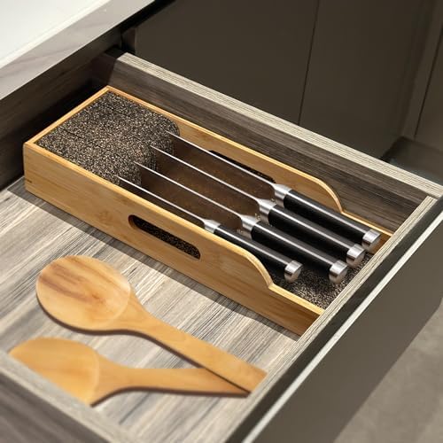 Bamboo Knife Organizer Insert for Drawerstorage 12-inch Long Knives