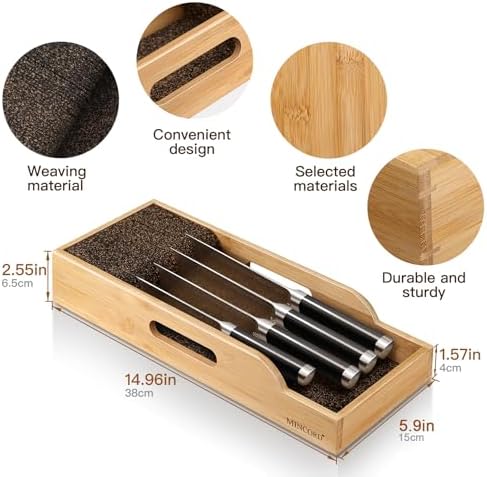 Bamboo Knife Organizer Insert for Drawerstorage 12-inch Long Knives