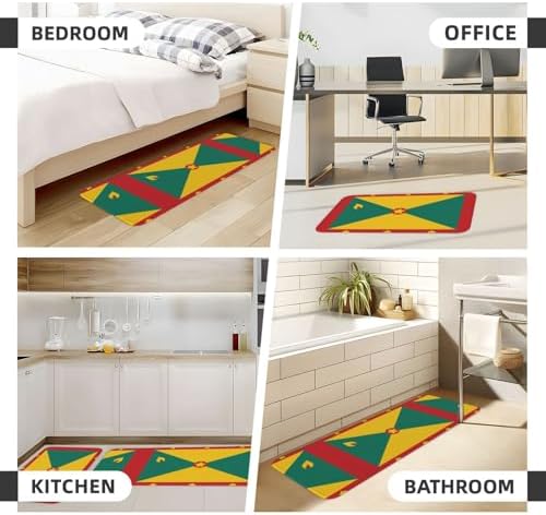 JxWCher Flag of Grenada Print Non-Slip Kitchen Rugs 2 Set