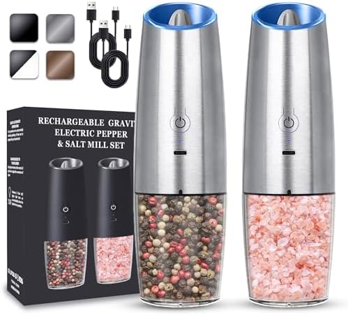 Rechargeable Electric Salt Pepper Grinder Set 2-Pack Silver