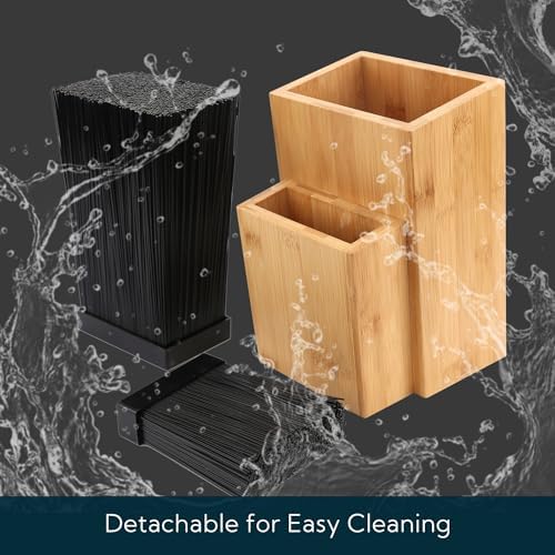 Bamboo Universal Knife Block with Detachable Bristles for Safe Storage
