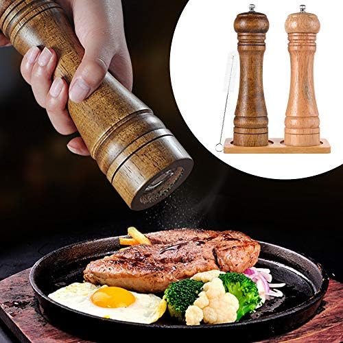 Premium Oak Wooden Salt and Pepper Mill Set with Adjustable Coarseness