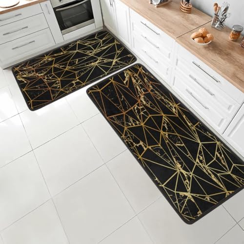 Marble Gird Pattern Kitchen Rugs Set of 2 - 17x29 17x47 inch