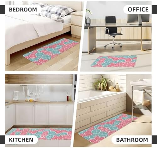 Relaxing Pink Blue Citrus Kitchen Mat with Non-Slip Waterproof Design