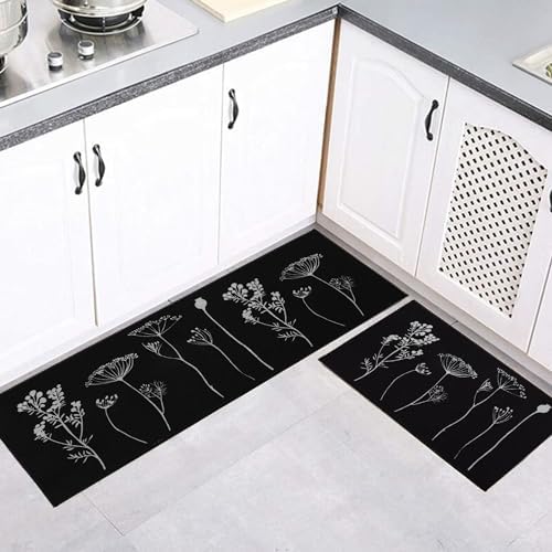 Set of Two Ewool Effect Kitchen Mat Runner 100 Polyamide Machine Washable BlackGray