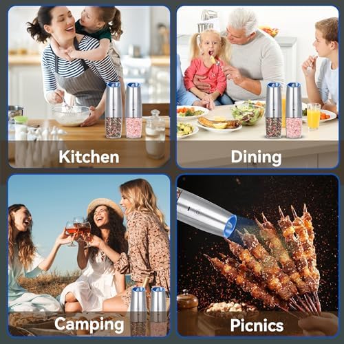 Rechargeable Electric Salt Pepper Grinder Set 2-Pack Silver