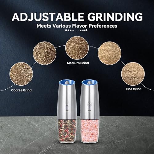 Rechargeable Electric Salt Pepper Grinder Set 2-Pack Silver