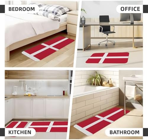 Danish Flag Non-Slip Kitchen Rugs