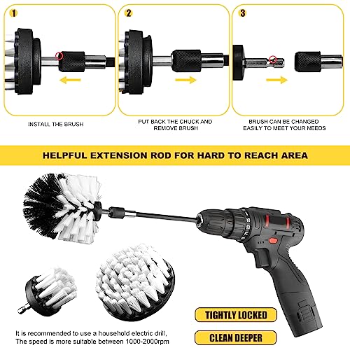 3-Piece Drill Brush Attachment Set White for Batrooms and Kitchens