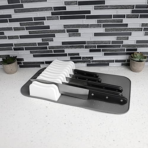 Perfect for Storage 11 Slot Knife Mat GreyWhite