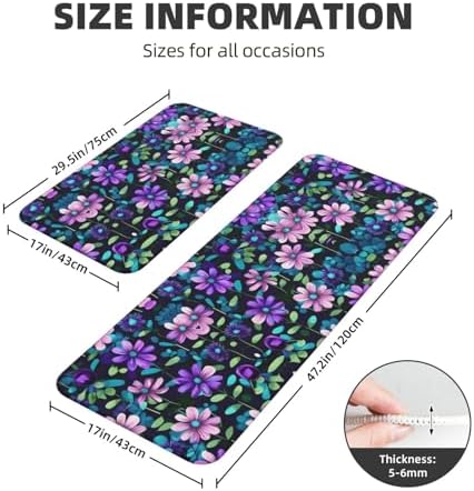 Purple Camellia Kitchen Floor Mat Set
