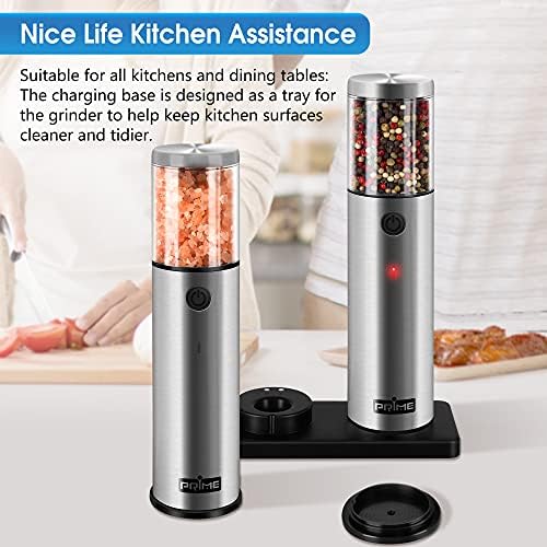 PrimeNew electric salt and pepper grinder set rechargeable with LED light